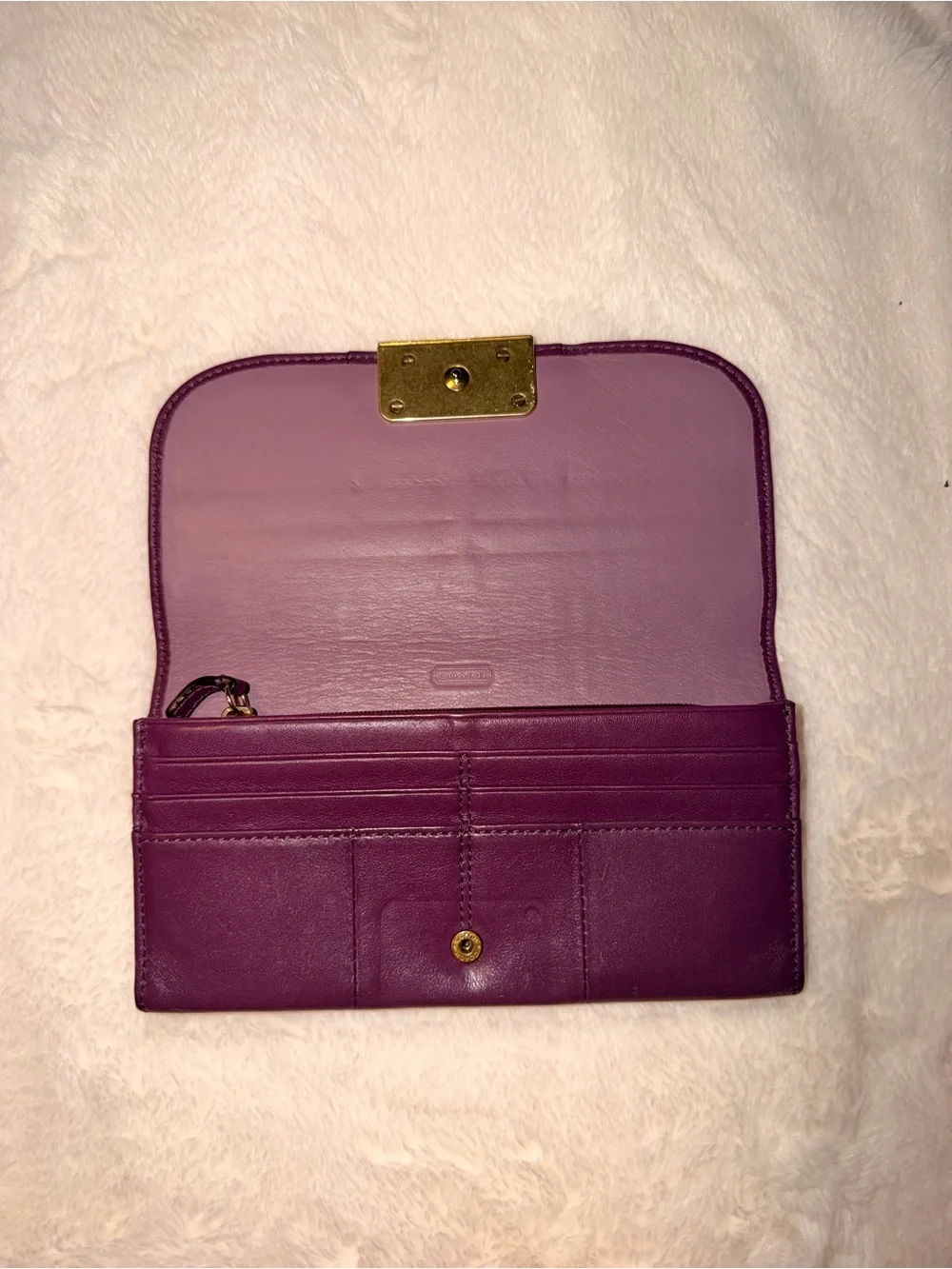 Coach Plum Leather Wallet with Gold-Tone Turnlock